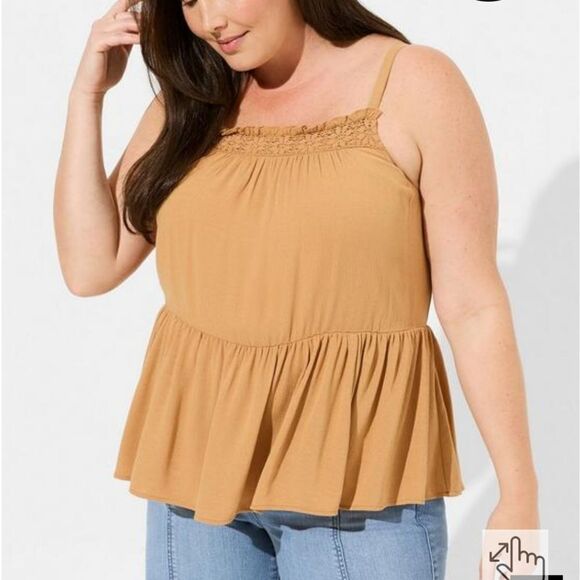 Torrid Washable Crinkle Gauze Sleeveless Crochet Tank - Picture 1 of 4